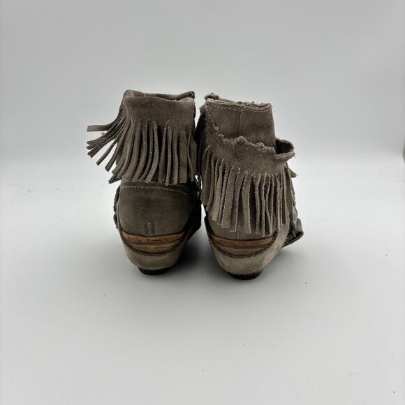 Allsaints Bonnie Fringe Harness Suede Ankle Booties Boots Women's 37 - Picture 3 of 10